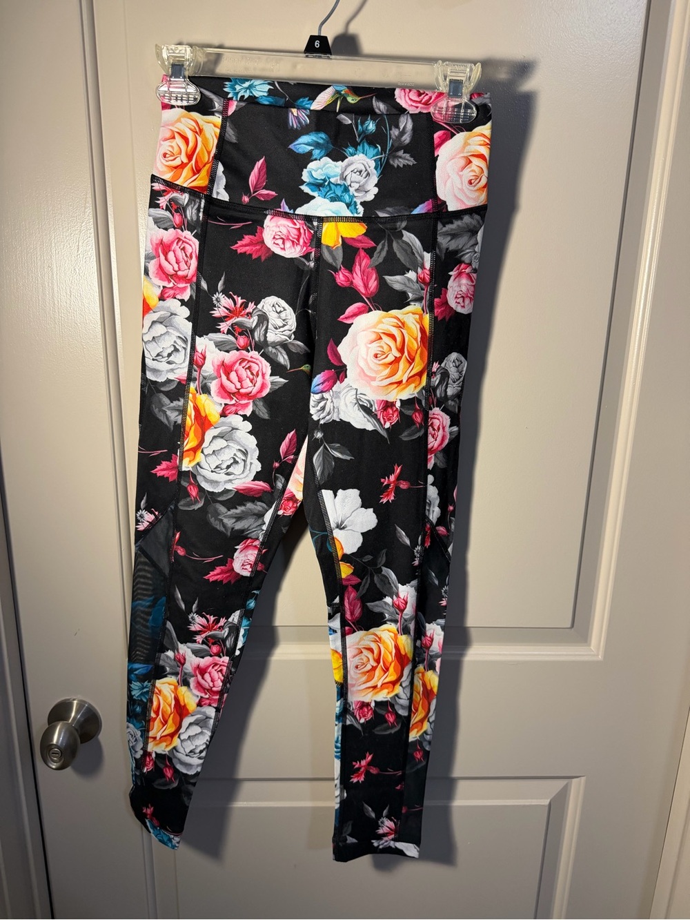 Zyia Floral Active Leggings - Black with Multicolor Roses